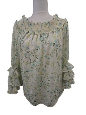 CeCe Cream Blouse with Mint Floral